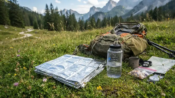 An emergency blanket review showcasing essential lightweight gear for wild camping and hiking trips.