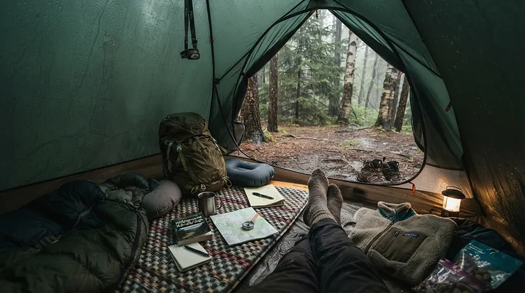 insulated camping blanket vs sleeping bag liner featured to improve tent comfort during a rainy weekend