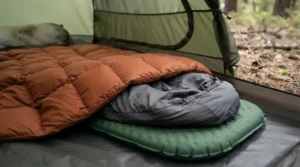 insulated camping blanket vs sleeping bag liner highlighting camping warmth layers in a two-man tent